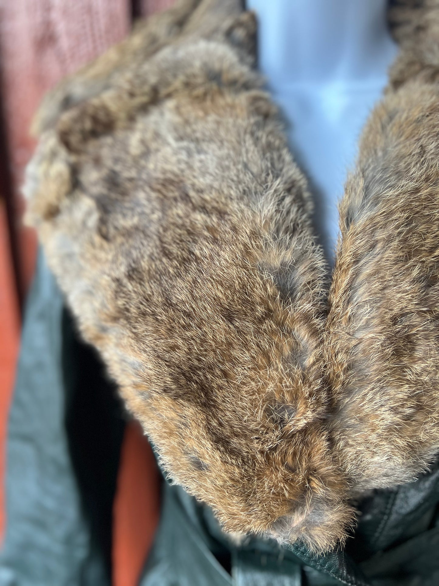 Vintage Leather Rabbit Fur Collar Side Wrap Crop Jacket