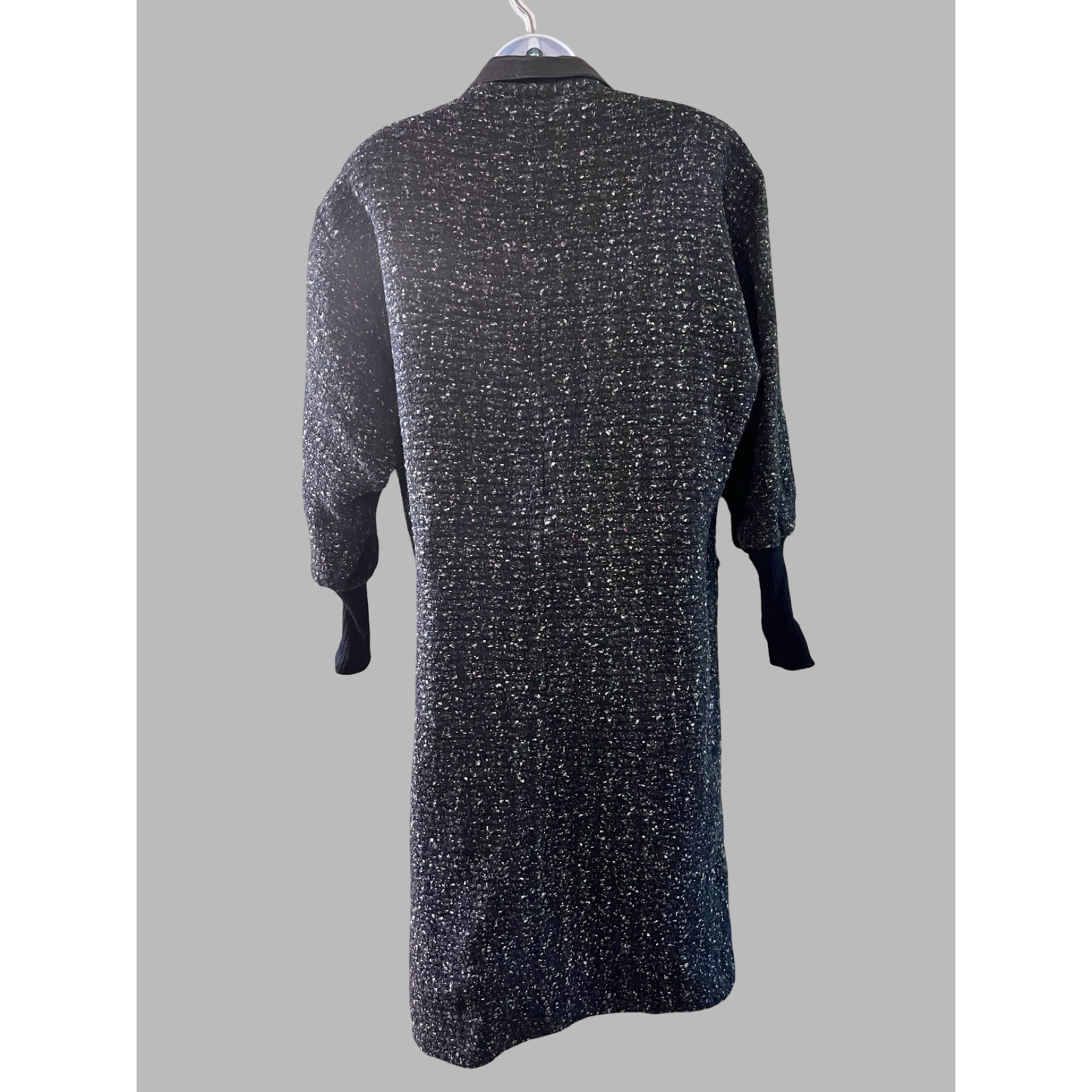Vintage Wool Tweed Coat with Leather Collar