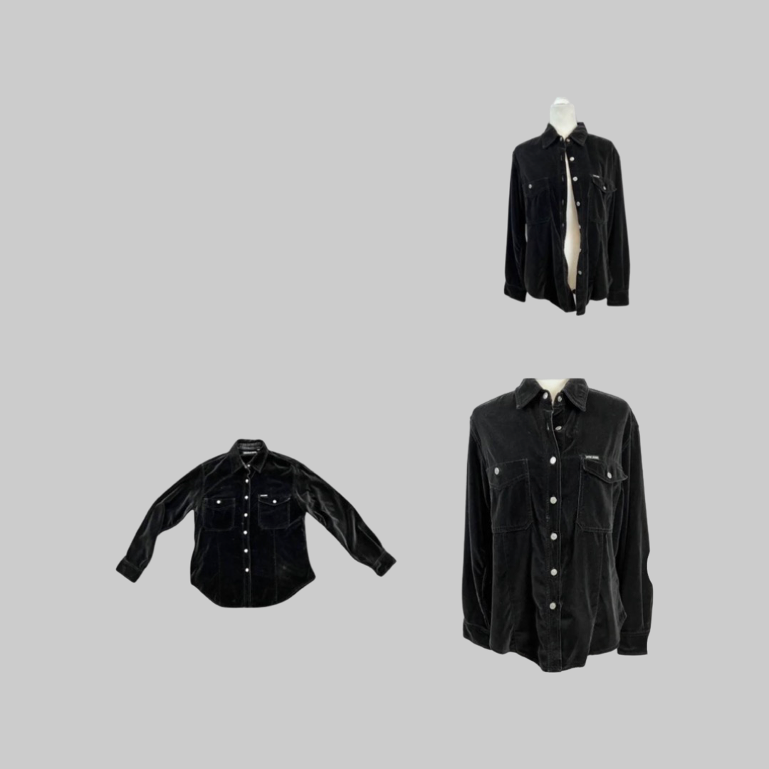 Vintage Black Velvet Button Up Shirt Jacket Pepe Jeans London