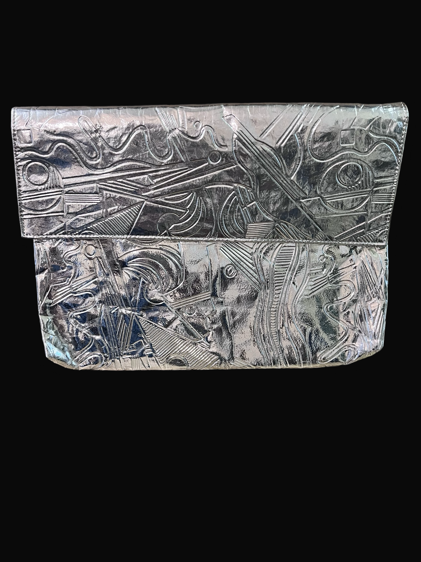 Vintage 80s Silver Metallic Large Vinyl Envelope Clutch