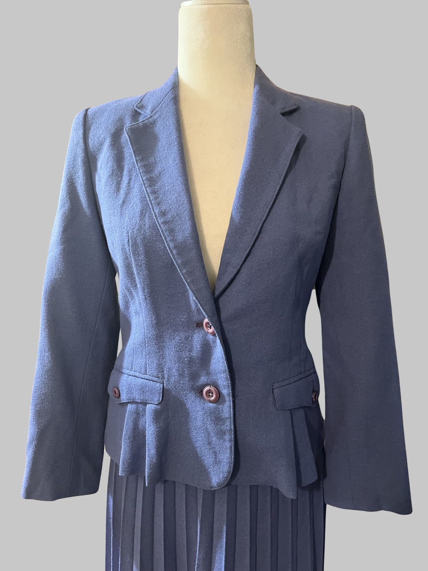 Vintage Worsted Wool 2 Piece Pleated Skirt Suit
