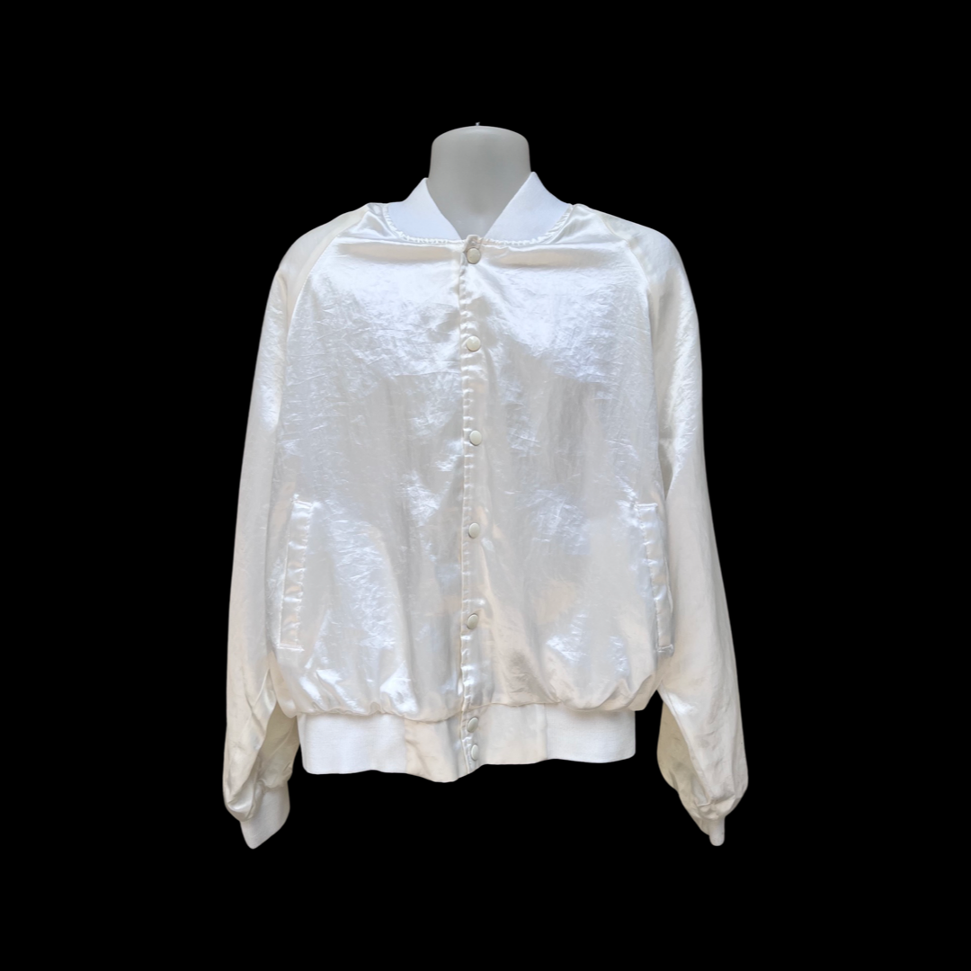 Vintage White Satin Bomber Jacket