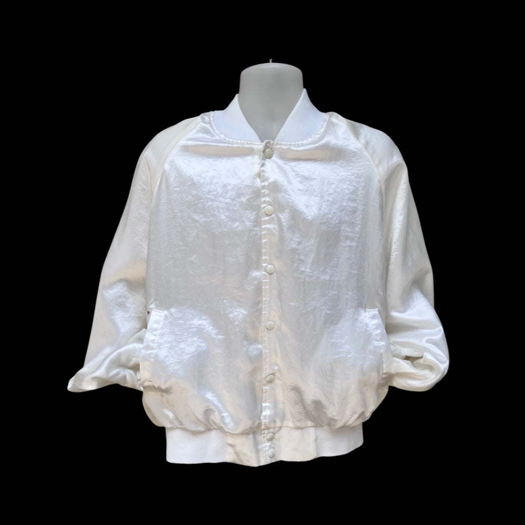 Vintage White Satin Bomber Jacket